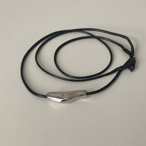 Black Faux Leather Cord Necklace with Polished Silver Pendant